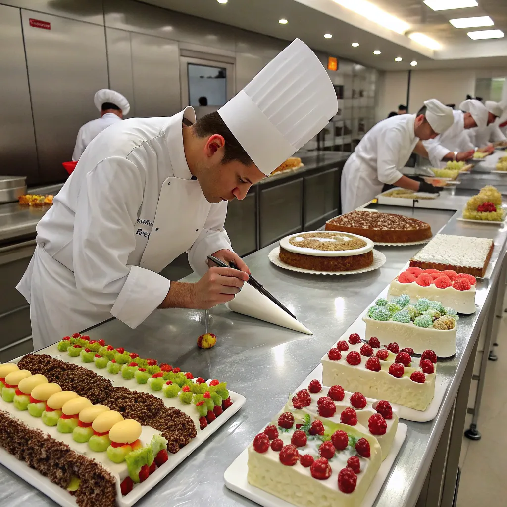 Decorative image of a professional dessert preparation workshop